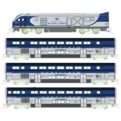 Pacific Surfliner Base Train-Only Set - Sound and DCC -- Amtrak SC-44 Charger, 2 Coaches, Cab Car, N, Kato USA Inc 1069001S