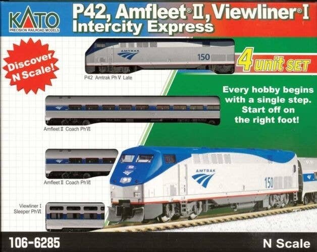 Amfleet - Viewliner Intercity Express Train-Only Set - DCC -- Amtrak GE P42 Locomotive & 3 Cars, N, Kato USA Inc 1066285DCC