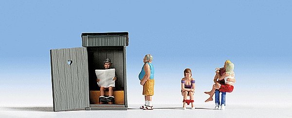 Toilet Stories -- Figures & Outhouse pkg(5), HO, Noch Gmbh & Co 15560