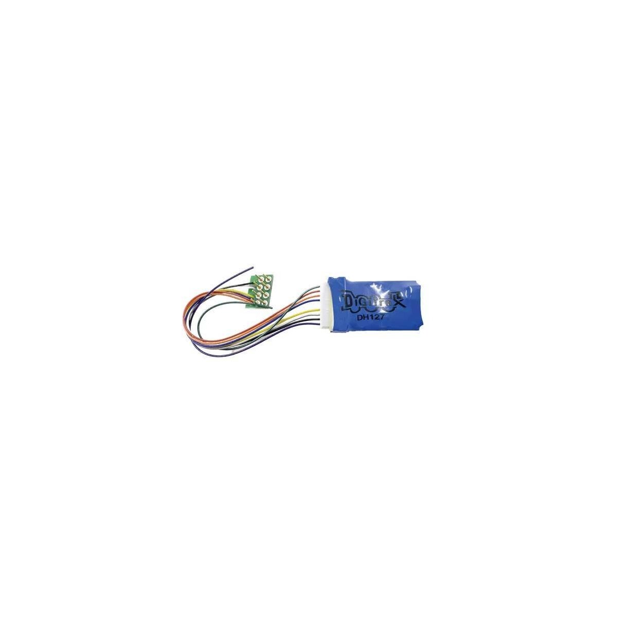 DH127P Series 7 Mobile DCC Control Decoder -- 8-Pin Medium Plug 1A/2A Peak, 2 FX7 Functions, 3.2′ Wires, HO Digitrax DH127P