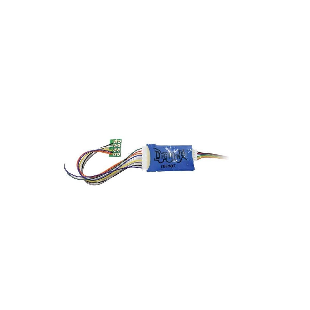 DH127D Series 7 Mobile DCC Control Decoder -- 8-Pin Medium Plug 1A/2A Peak, 8 FX7 Functions, 3.2′ Wires, HO Digitrax DH187P