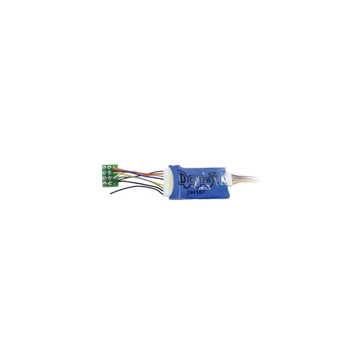 DH187D Series 7 Mobile DCC Control Decoder -- 8-Pin Med Plug, 9-Pin Socket & PS-Harness 1A/2A, 2 FX7 Functions, 1.2′ Wire, HO 