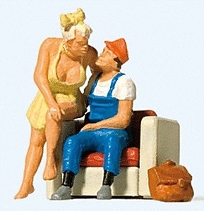 Home From a Busy Workday -- 2 Figures & Chair, HO, Preiser Kg 28182