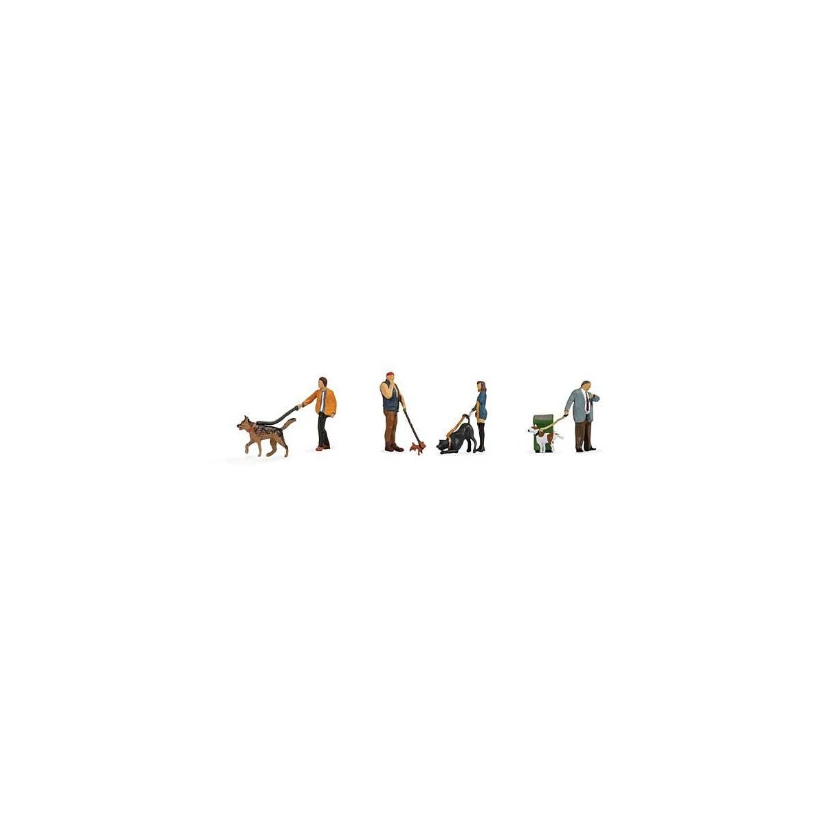 People with Dogs -- 4 of Each & 1 Garbage Can, HO, Noch Gmbh & Co 15471