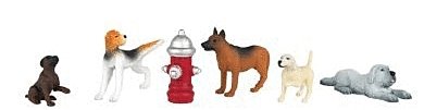 SceneScapes(TM) Dogs -- With Fire Hydrant pkg(6), O, Bachmann Industries 33158