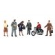 City People w/Motorcycle - SceneScapes(TM) -- pkg(7), O, Bachmann Industries 33151