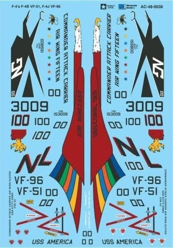 Military Decal Set -- F-4s: F-4B, VF-51, F4J and VF-96, 1/48, Microscale Industries Inc AC480038