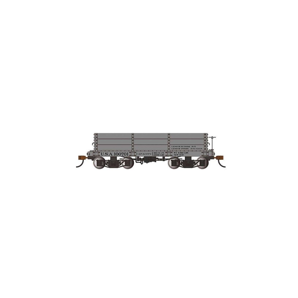 18′ Wood Low-Side Gondola 2-Pack - Spectrum(R) -- U.S.A. 100701, 101222 (gray), On30, Bachmann Industries 26533