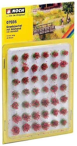 Grass Tufts Mini Set -- Blooming Red 1/4′ 6mm pkg(42), All Scales, Noch Gmbh & Co 7035