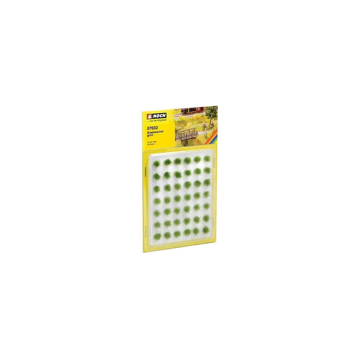 Grass Tufts Mini Set -- Green 1/4′ 6mm pkg(42), All Scales, Noch Gmbh & Co 7032