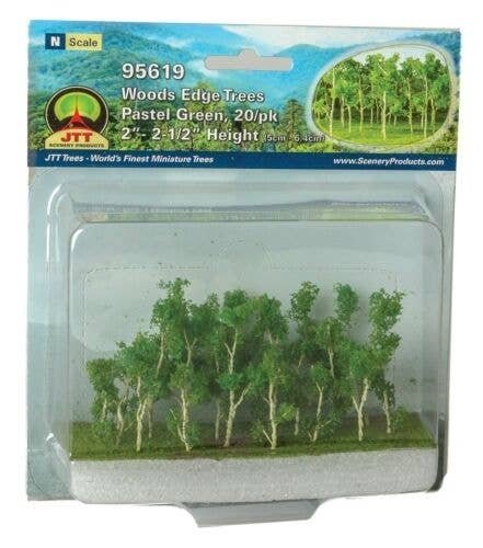 Woods Edge Trees pkg(20) -- Pastel Green - 2 to 2-1/2′ 5.1 to 6.4cm, All Scales, JTT Miniature Tree 95619