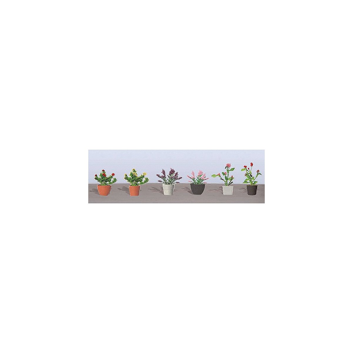 Assorted Potted Flower Plants -- Set 1 pkg(6), HO, JTT Miniature Tree 95565