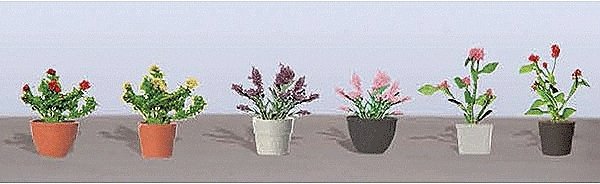 Assorted Potted Flower Plants -- Set 1 pkg(6), HO, JTT Miniature Tree 95565