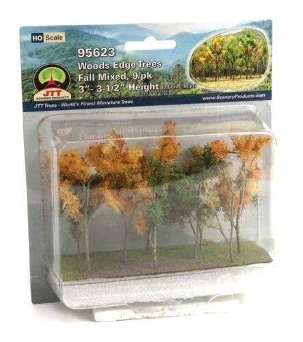 Woods Edge Trees -- Mixed Fall 3 to 3-1/2′ pkg(9), All Scales, JTT Miniature Tree 95623
