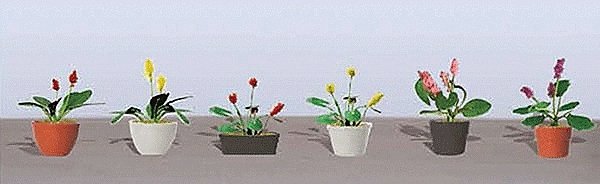 Assorted Potted Flower Plants -- Set 3 pkg(6), O, JTT Miniature Tree 95570
