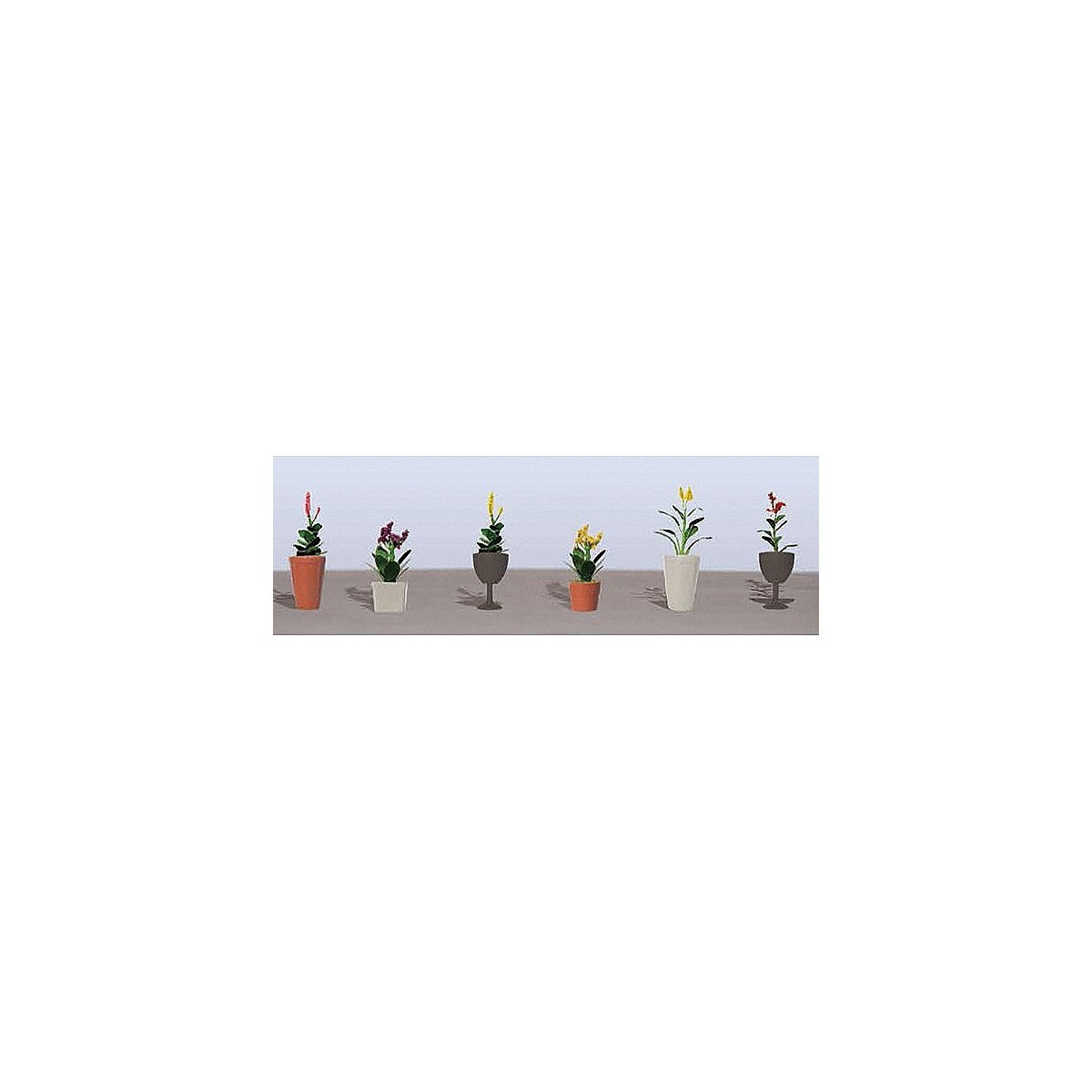 Assorted Potted Flower Plants -- Set 4 pkg(6), O, JTT Miniature Tree 95572