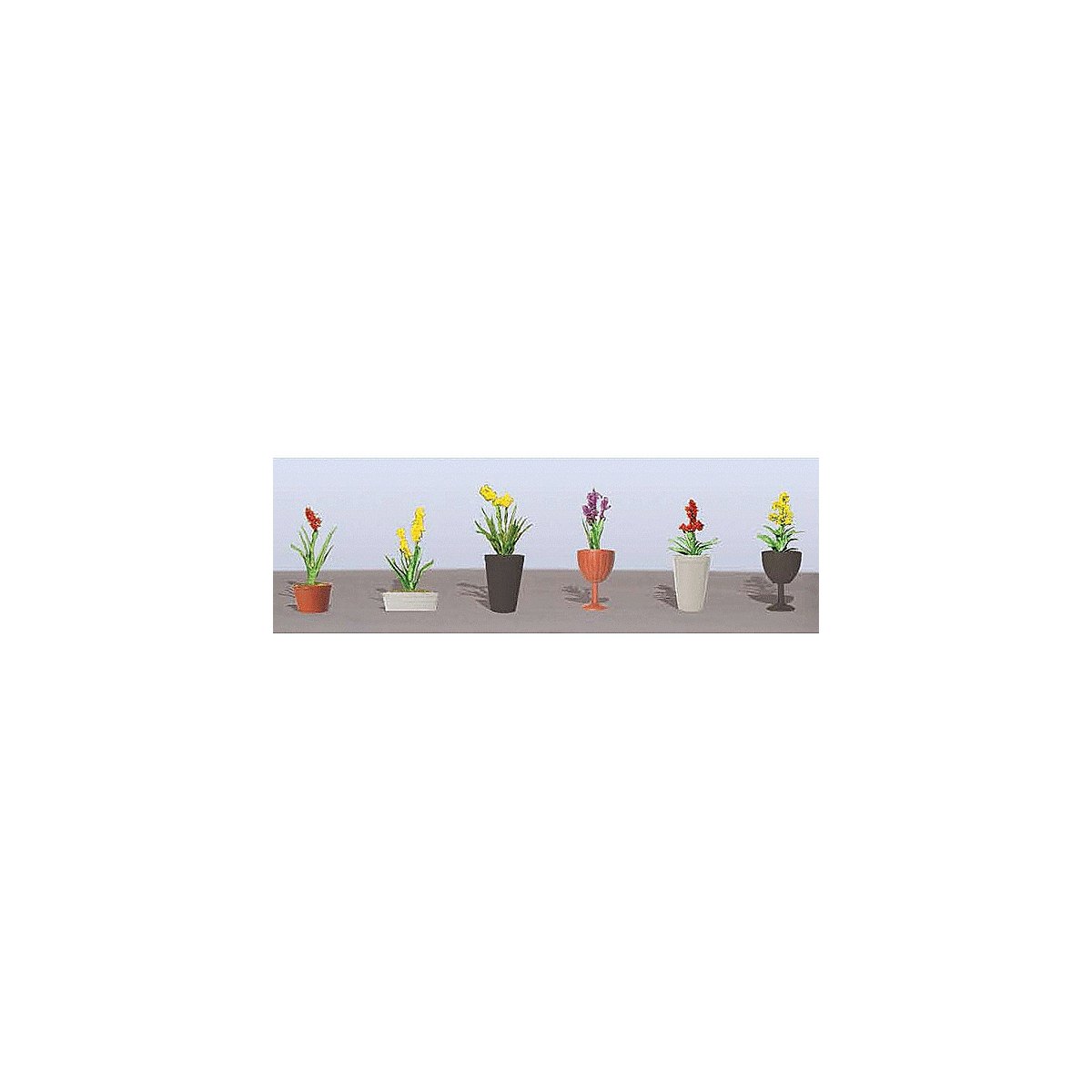 Assorted Potted Flower Plants -- Set 2 pkg(6), HO, JTT Miniature Tree 95567