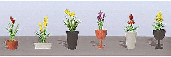 Assorted Potted Flower Plants -- Set 2 pkg(6), HO, JTT Miniature Tree 95567
