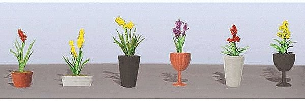 Assorted Potted Flower Plants -- Set 2 pkg(6), O, JTT Miniature Tree 95568