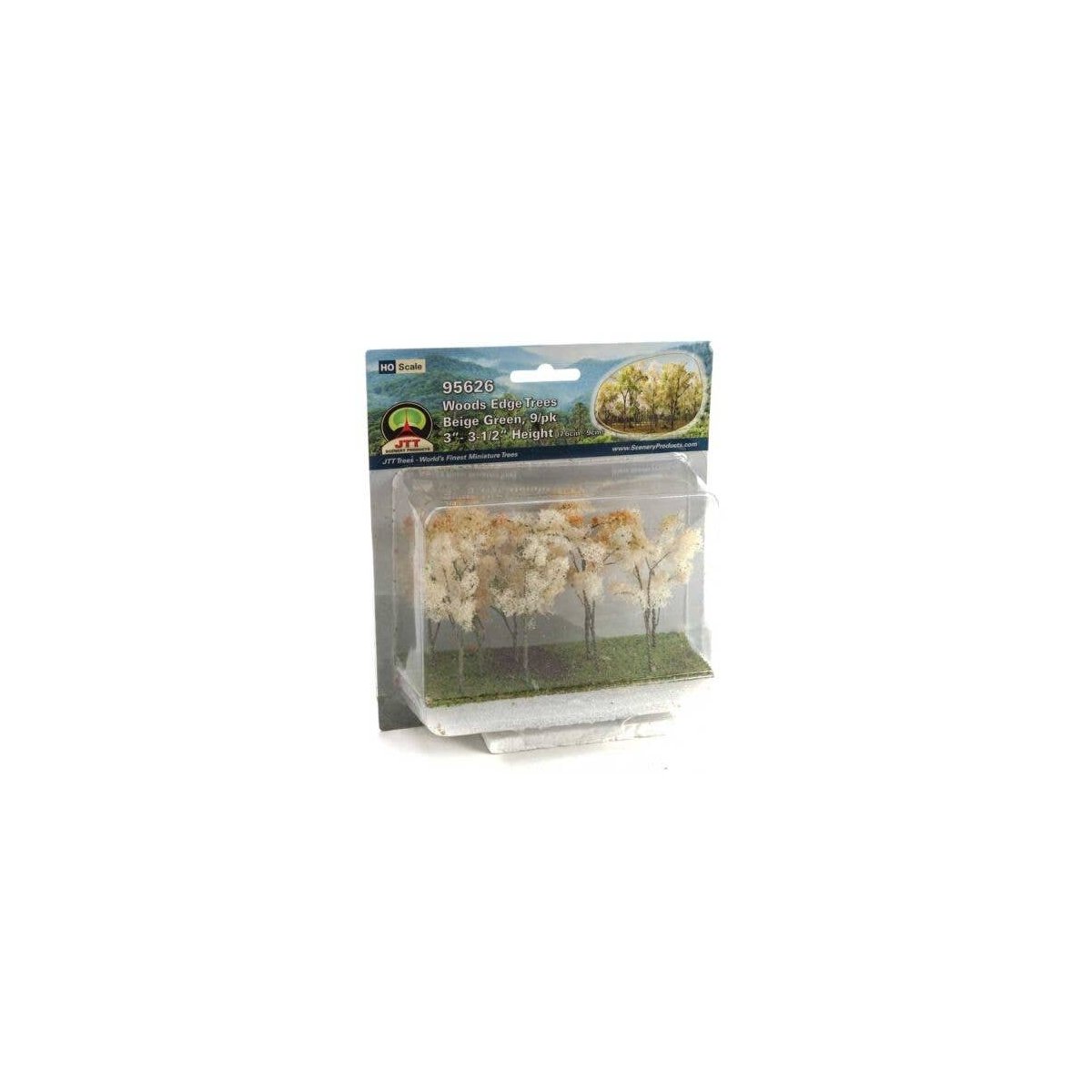 Woods Edge Trees -- Beige-Green 3 to 3-1/2′ pkg(9), All Scales, JTT Miniature Tree 95626
