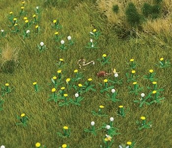 Dandelion Patch - Kit -- 60 White & 60 Yellow 5-13/16 x 4-1/8′ 14.8 x 10.5cm, HO, Busch Gmbh & Co Kg 1220