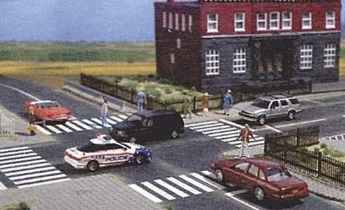 Intersection w/Pedestrian Crossings -- Self Adhesive For 3-1/8′ 8cm Street, HO, Busch Gmbh & Co Kg 9712