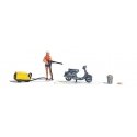 Complete Miniature Scene -- Scooter Wash with Pressure Washer, Bucket and Woman Figure, HO, Busch Gmbh & Co Kg 7833