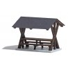 Table & Benches w/Canopy -- Laser-Cut Wood Kit - 1-1/2 x 1-5/16 x 1-3/16′ 3.8 x 3.3 x 3cm, HO, Busch Gmbh & Co Kg 1563