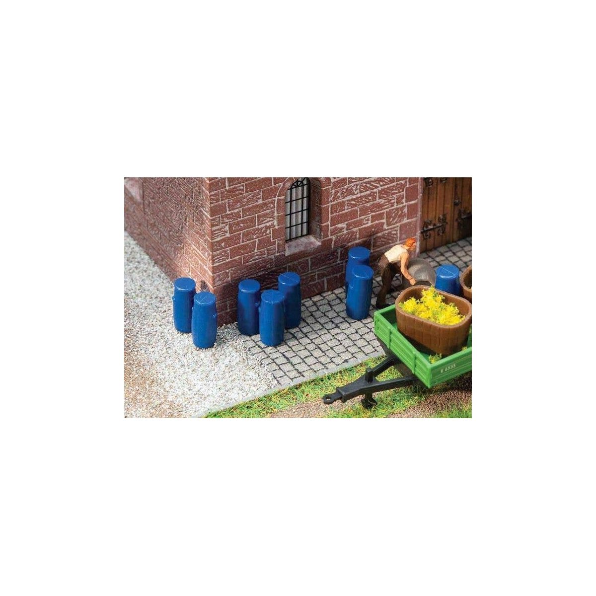 Plastic Barrels - Drums -- Blue pkg(9), HO, Faller Gmbh 180970
