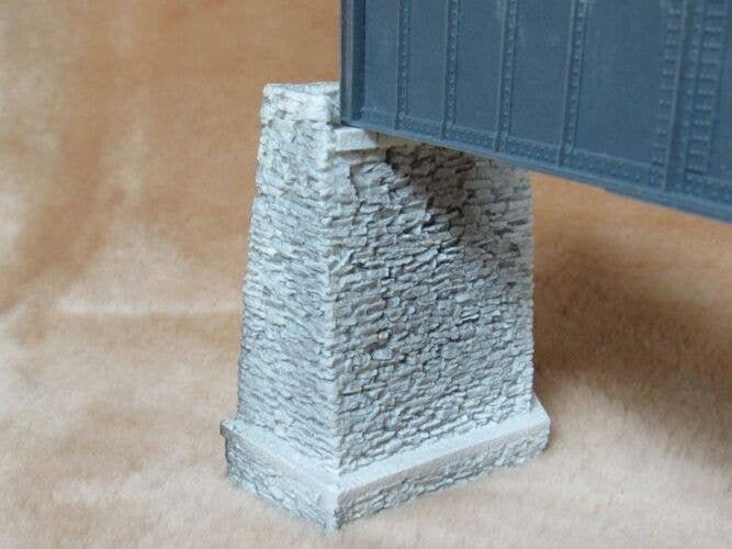 Random-Stone Deck Bridge Abutment -- 3-5/8 x 1-3/8 x 4-1/4`, 2-1/4` Wide Cap Shelf: 2-, S, Pre-Size Model Specialities 142