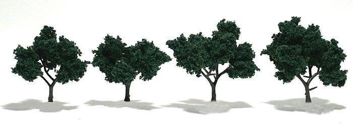 Ready-Made `Realistic Trees` - Deciduous - 2 to 3` 5.1 to 7.6cm pkg(4) -- Dark Green, All Scales, Woodland Scenics 1505