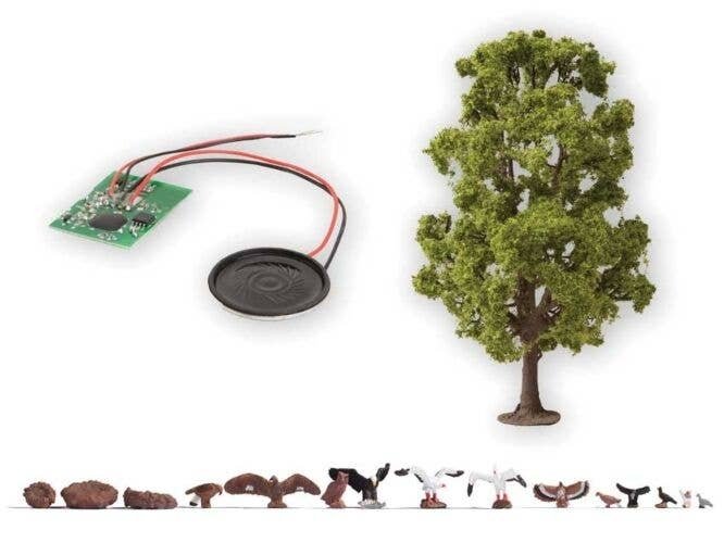 Lime Tree Sound Scene - Micro Sound -- Tree 7-1/4′ 18.5cm Tall, Bird Figures and Bird Sound Circ, HO, Noch Gmbh & Co 21782