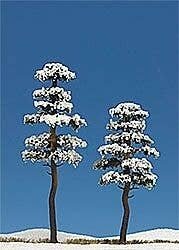 Snow Covered Tree pkg(2) -- 5-1/8`, 6-5/16` 130mm, 160mm, HO, Busch Gmbh & Co Kg 6155