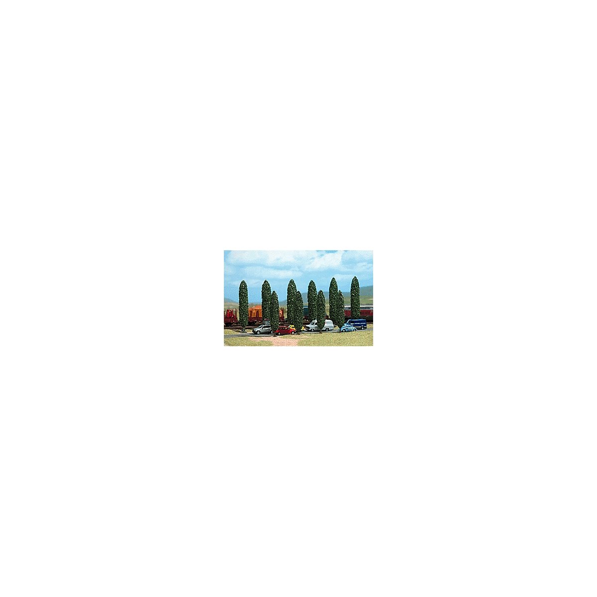 Poplar Trees pkg(10) -- Six 4-13/16` 12.2cm Four 3-13/16` 9.7cm Tall, HO, Busch Gmbh & Co Kg 6229