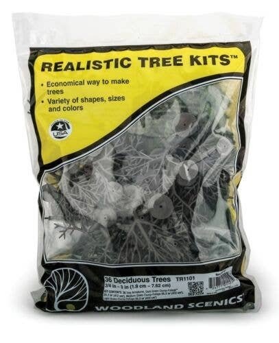 Realistic Trees Kits(TM) - Green Deciduous -- Mixed Green - 3/4 to 3′ 1.9 to 7.6cm Tall, All Scales, Woodland Scenics 1101
