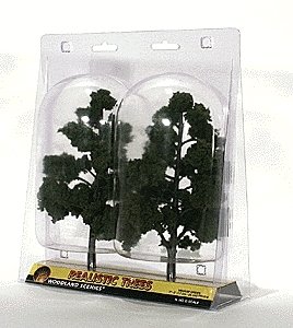 Ready-Made `Realistic Trees` - Deciduous - 7 to 8` 17.8 to 20.3cm pkg(2) -- Medium Gree, All Scales, Woodland Scenics 1518
