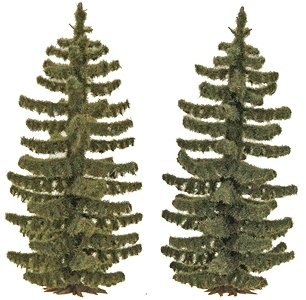 Spruce Trees pkg(2) -- 2-13/16′ 70mm Tall, HO, Busch Gmbh & Co Kg 6132