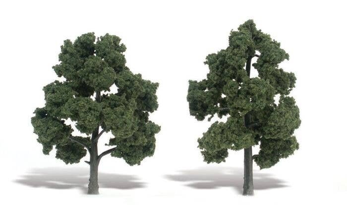 Ready-Made `Realistic Trees` - Deciduous - 6 to 7` 15.2 to 17.8cm pkg(2) -- Medium Gree, All Scales, Woodland Scenics 1516
