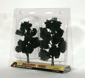Ready-Made `Realistic Trees` - Deciduous - 6 to 7` 15.2 to 17.8cm pkg(2) -- Dark Green, All Scales, Woodland Scenics 1517