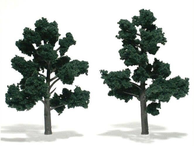 Ready-Made `Realistic Trees` - Deciduous - 5 to 6` 12.7 to 15.2cm pkg(2) -- Dark Green, All Scales, Woodland Scenics 1514