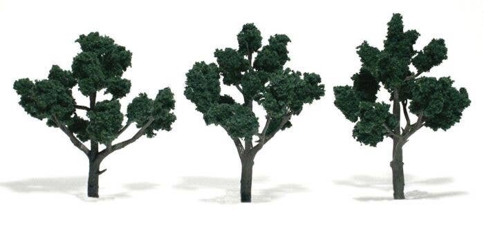 Ready-Made `Realistic Trees` - Deciduous - 4 to 5` 10.2 to 12.7cm pkg(3) -- Dark Green, All Scales, Woodland Scenics 1511