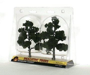 Ready-Made `Realistic Trees` - Deciduous - 5 to 6` 12.7 to 15.2cm pkg(2) -- Medium Gree, All Scales, Woodland Scenics 1513