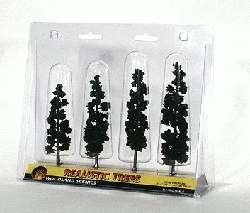 Ready Made Realistic Trees(TM) - Pines -- Conifer Green - 4 to 6′ 10.2 to 15.2cm pkg(4), All Scales, Woodland Scenics 1561