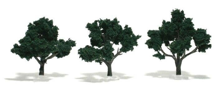Ready-Made `Realistic Trees` - Deciduous - 3 to 4` 7.6 to 10.2cm pkg(3) -- Dark Green, All Scales, Woodland Scenics 1508