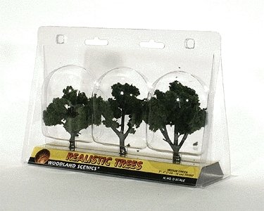 Ready-Made `Realistic Trees` - Deciduous - 3 to 4` 7.6 to 10.2cm pkg(3) -- Medium Green, All Scales, Woodland Scenics 1507