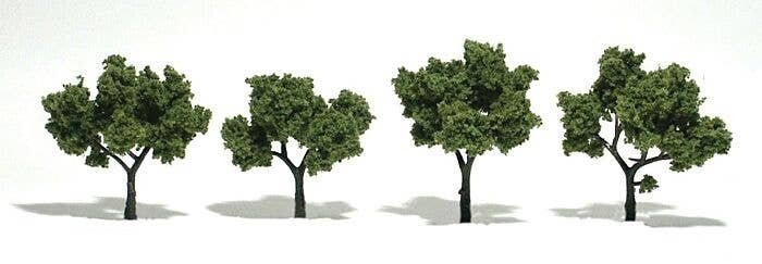 Ready-Made `Realistic Trees` - Deciduous - 2 to 3` 5.1 to 7.6cm pkg(4) -- Light Green, All Scales, Woodland Scenics 1503