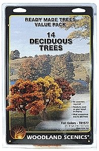 Fall Colors Deciduous Tree Pack - Ready Made Trees(TM) -- 3 to 5′ 7.6 to 12.7cm pkg(14), All Scales, Woodland Scenics 1577