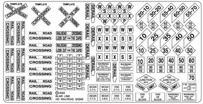 Highway Signs -- Railroad Signs 1900-Present (black, white), HO, Blair Line 101