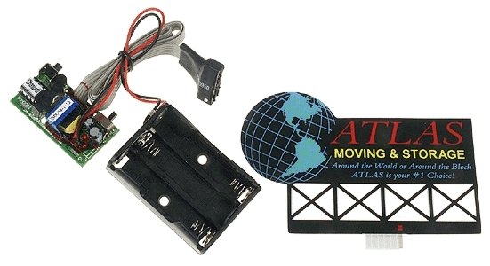 Animated Neon Billboards -- Atlas Moving & Storage w/Animated Latitude Lines 3-27/32 x 2, All Scales, Micro Structures 2081