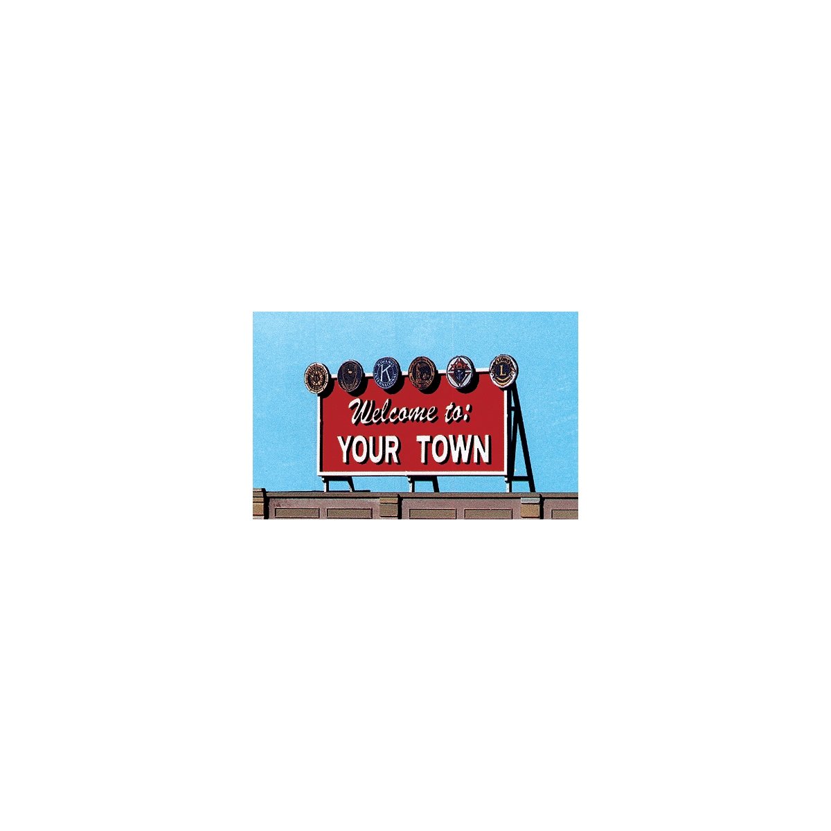 Laser-Cut Wood Billboards - Small for Z, N & HO -- Welcome to Yourtown 2.1 x 1.25′, All Scales, Blair Line 1528